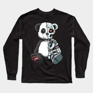 Cute Panda Bear Scary Robot Cybernetic Animal Lover Long Sleeve T-Shirt